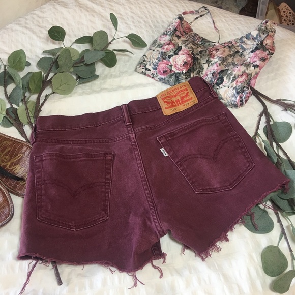maroon denim shorts